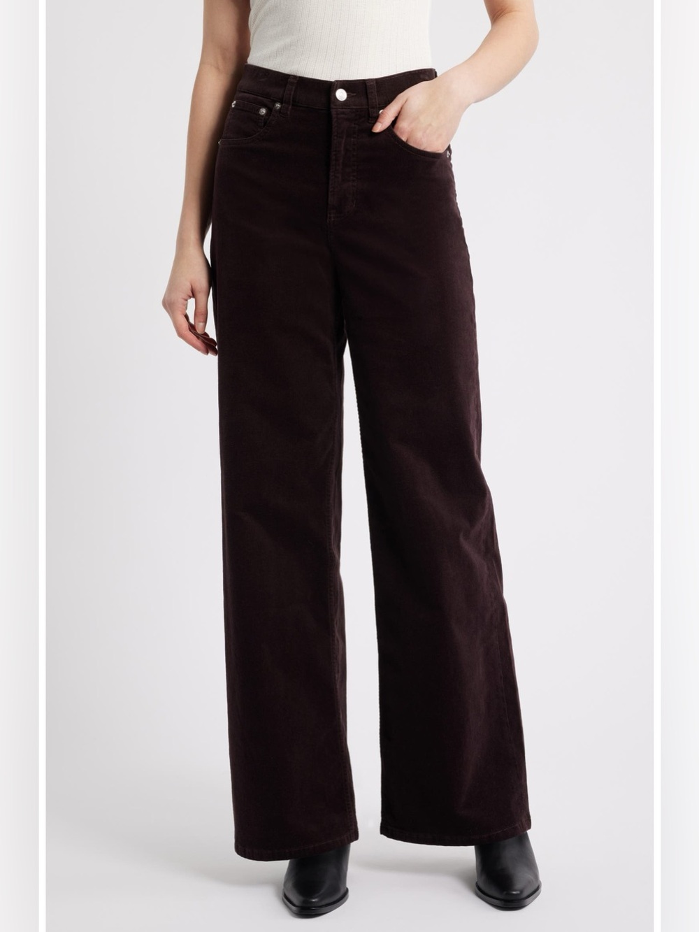 Spanx Dark Brown Corduroy High Rise Wide Leg Tall Inseam Pants